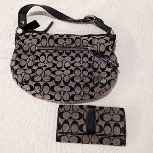 Coach Signature Canvas Shoulder Bag and Wallet in Black and Tan